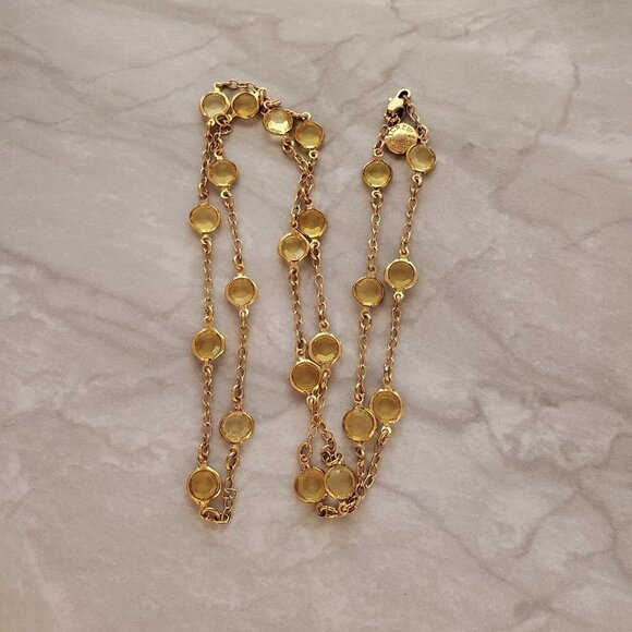 ✨ J. Crew Necklace Gold Yellow Clear Rhinestones Crystal Station Necklace ✨ - Picture 1 of 9